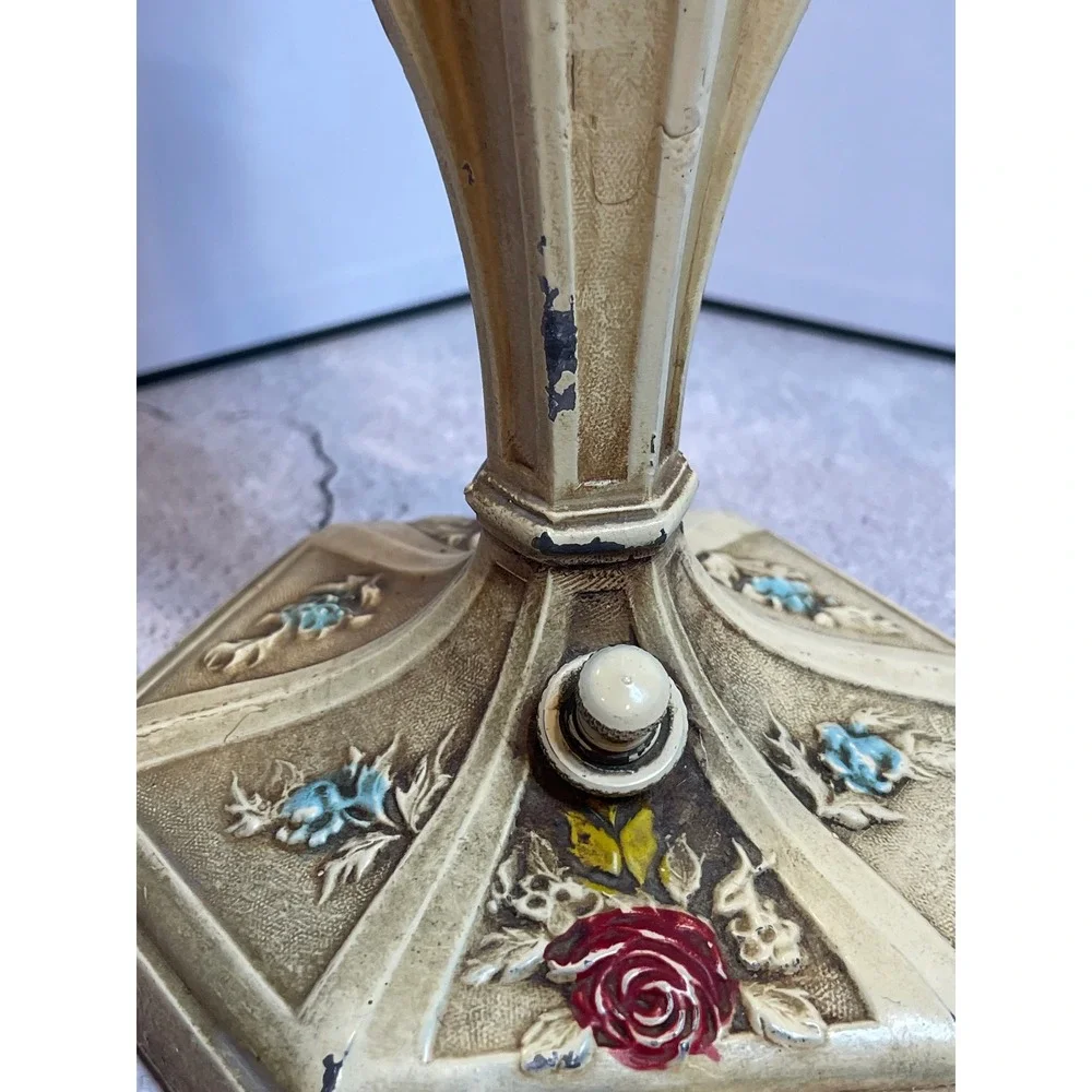Vintage French Provincial Electric Candlestick Lamp‎ Floral Rose Garland 1930s